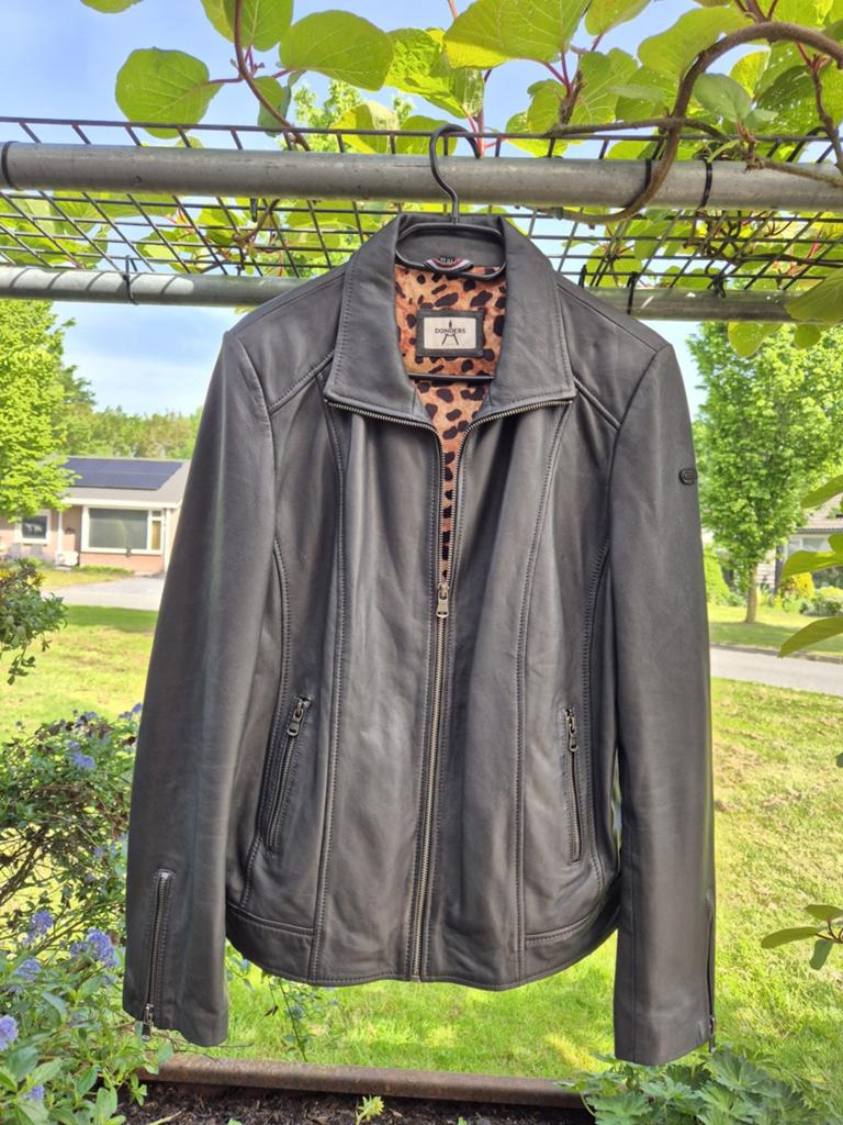 Nieuw Donxders Leren Jas bruin met Luipaardprint Voering, Maat 38/40 (M), Donkers, Bruin, Nieuw