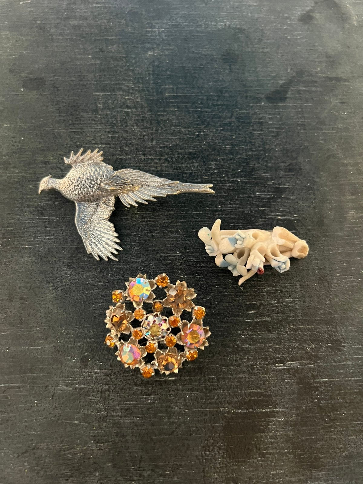 Vintage tinnen sterling zilver aurora borealis strass broche, Overige materialen, Met strass, Ophalen of Verzenden, Zo goed als nieuw