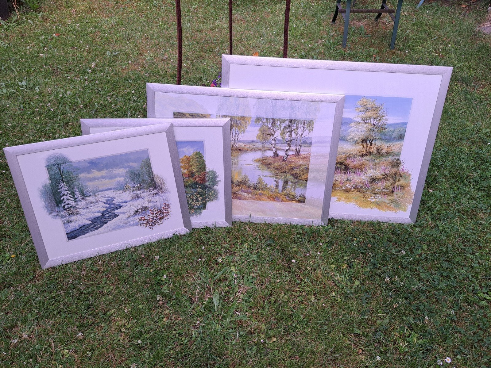 Set van 4 ingelijste landschapsschilderijen, diverse maten, Antiek en Kunst, Kunst | Schilderijen | Klassiek, Ophalen of Verzenden