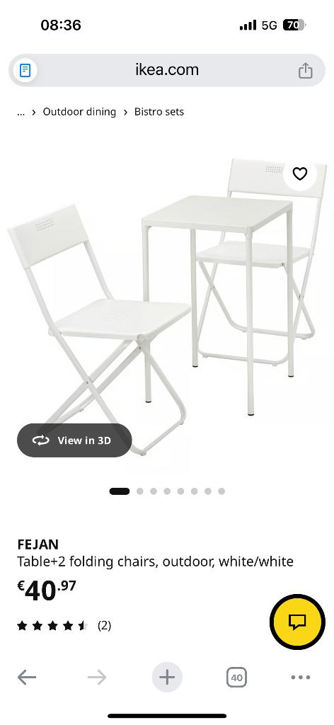 Outdoor or indoor table and chairs set, Tuin en Terras, 2 zitplaatsen, Kunststof, Bijzettafel, Nieuw