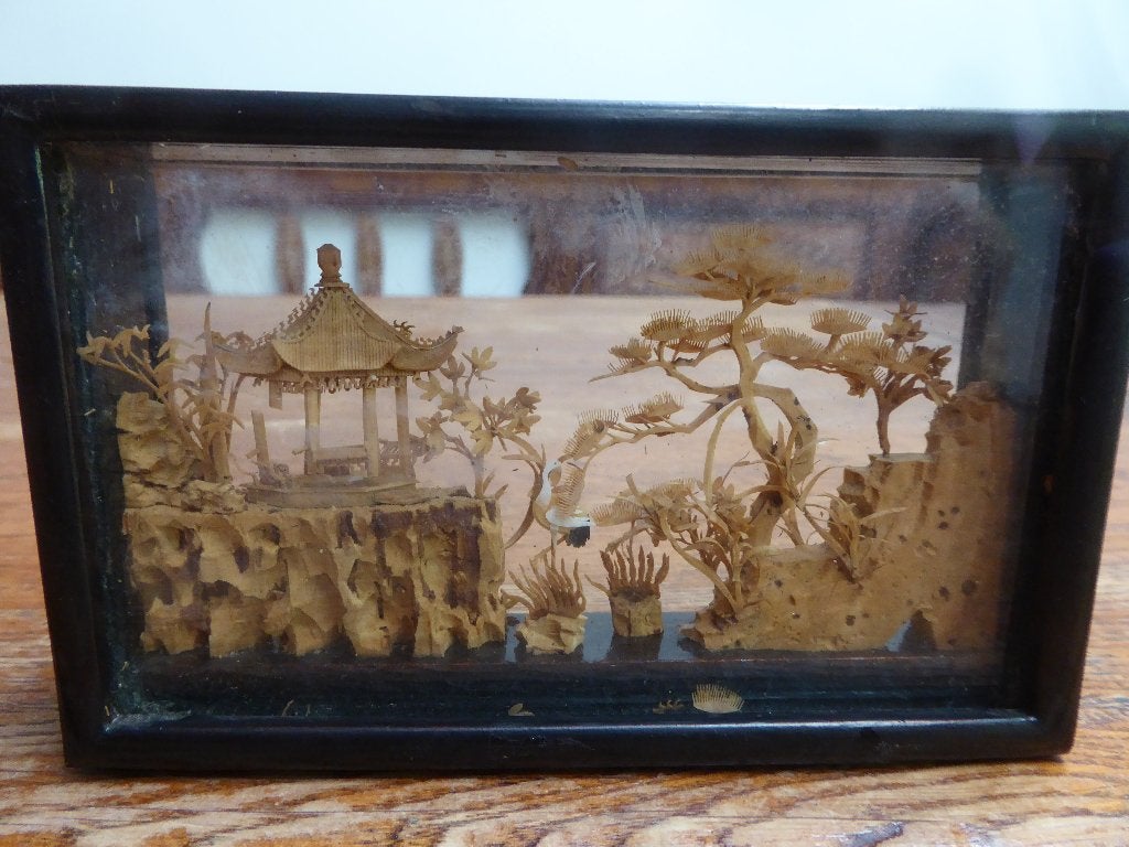 Chinese diorama met kurksnijwerk (1), Ophalen of Verzenden