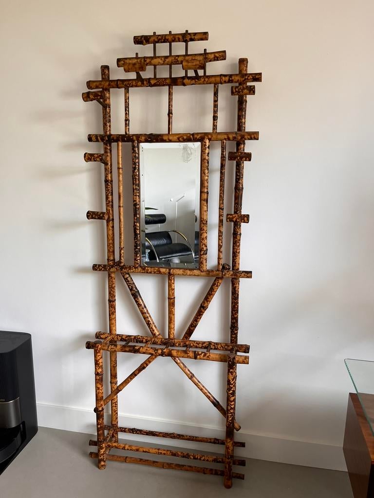 Vintage gebrand bamboo kapstok, Wandkapstok, Ophalen of Verzenden, Zo goed als nieuw, Minder dan 100 cm