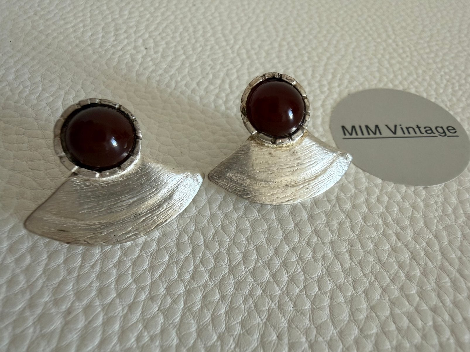 H119/Zilveren Vintage MEXICO oorbellen met Carneool, Gebruikt, Verzenden, X, Zilver