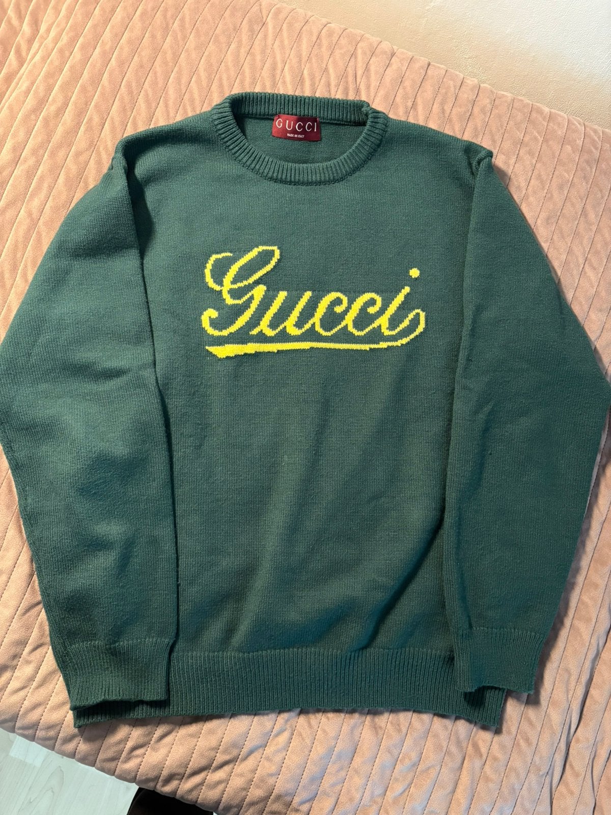 Gucci Pullover Gebreide wollen trui Groente Geel, Kleding | Heren, Ophalen of Verzenden, Zo goed als nieuw, Maat 48/50 (M), Geel