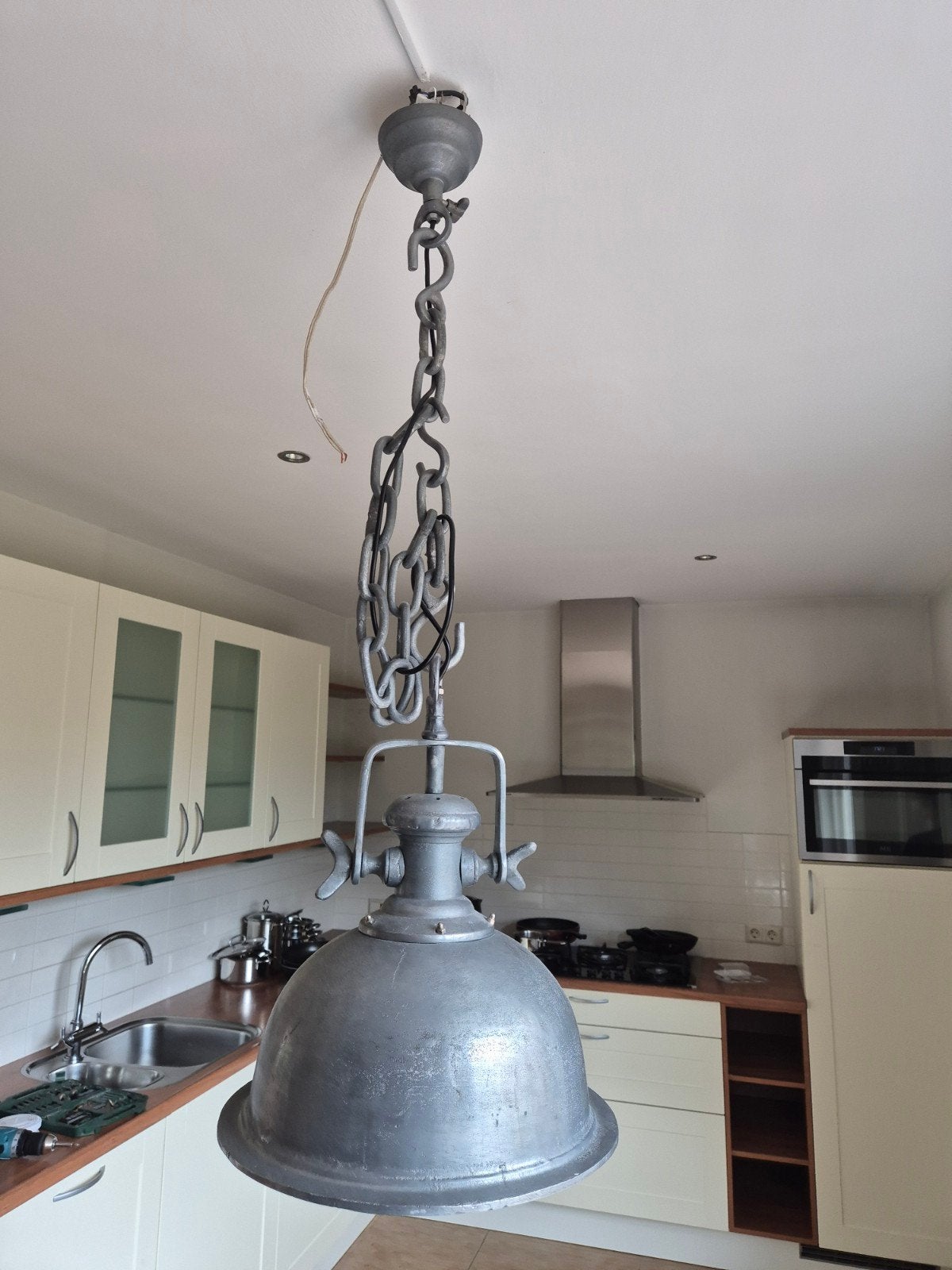 2x Stalen hanglamp, Huis en Inrichting, Lampen | Hanglampen, Ophalen of Verzenden, Zo goed als nieuw, Minder dan 50 cm