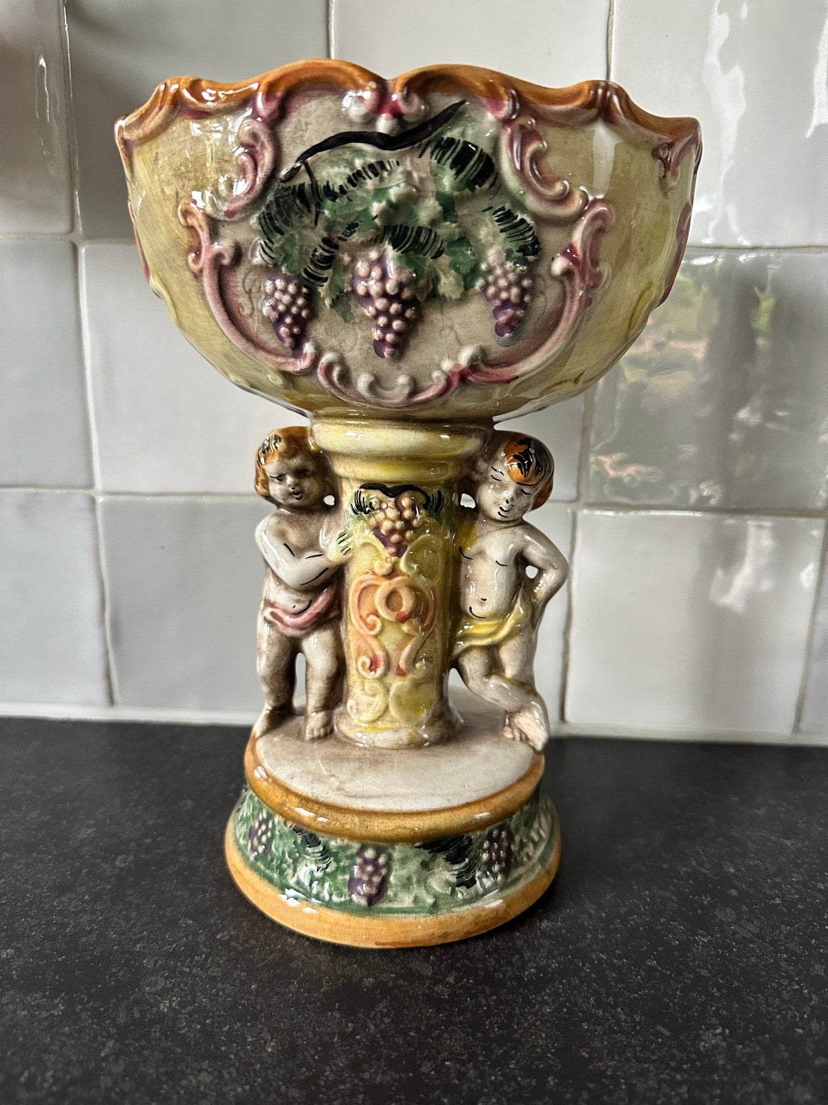 Capodimonte Fruitschaal met Putti - Vintage Italiaans Kerami, Ophalen of Verzenden