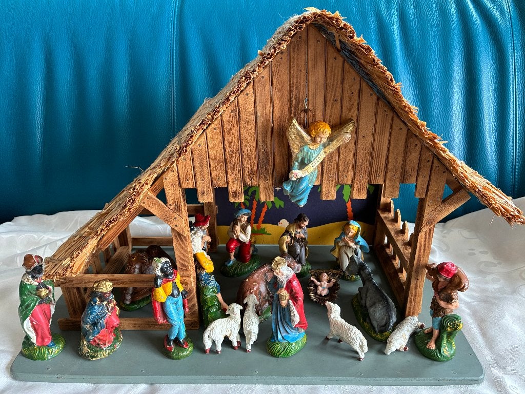 Vintage kerststal met beelden, Diversen, Ophalen, Gebruikt