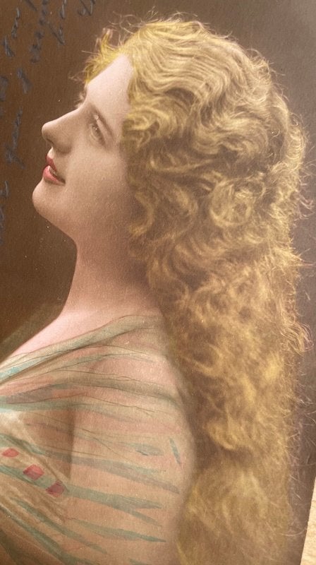 fr 1916 vrouw lang haar hand colored DIX fotokaart, Ophalen of Verzenden, Voor 1920, Gelopen, Overige thema's