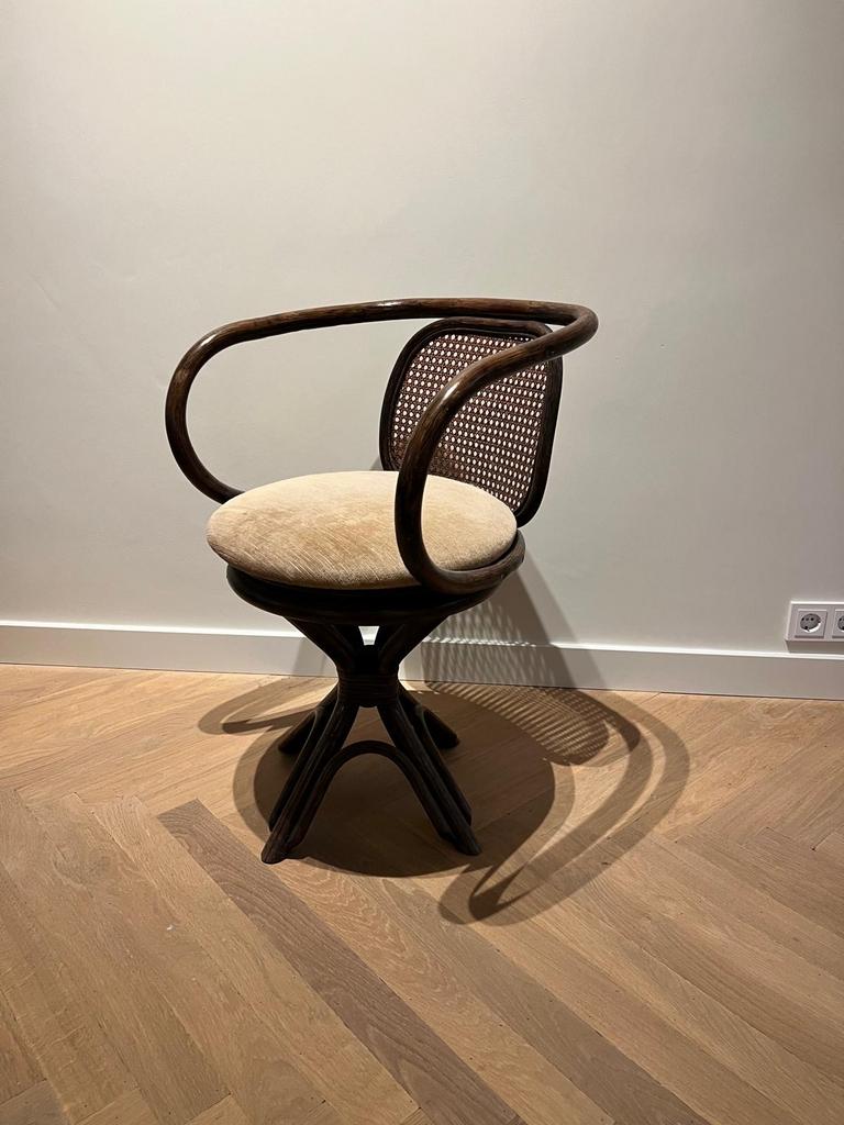 Vintage Thonet-stijl Bureaustoel met Webbing Draaibaar Rotan, Ophalen, Gebruikt, Bruin, Bureaustoel