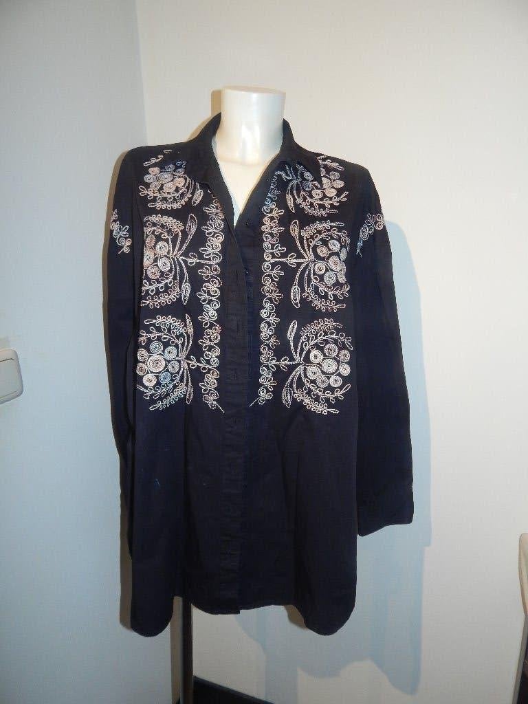 Antik Batik blouse tuniek prachtig sier stiksel mt 42/L, Verzenden, Zwart, Maat 42/44 (L), Zo goed als nieuw
