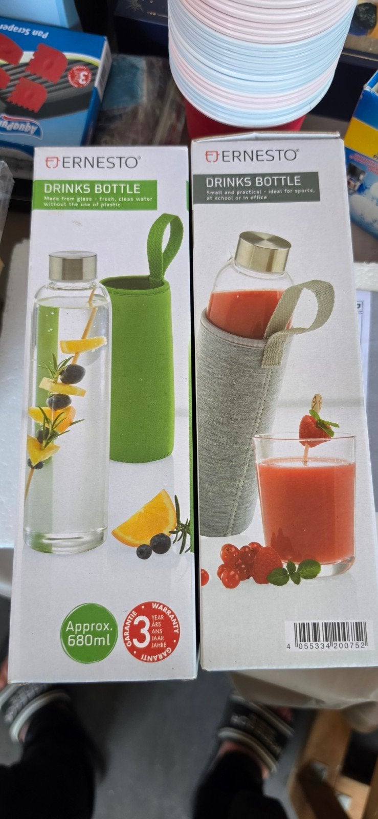 5 euro per stuk Ernesto Glazen Drinkfles met Neopreen Hoes -, Ernesto, Nieuw, Ophalen of Verzenden, Meerkleurig