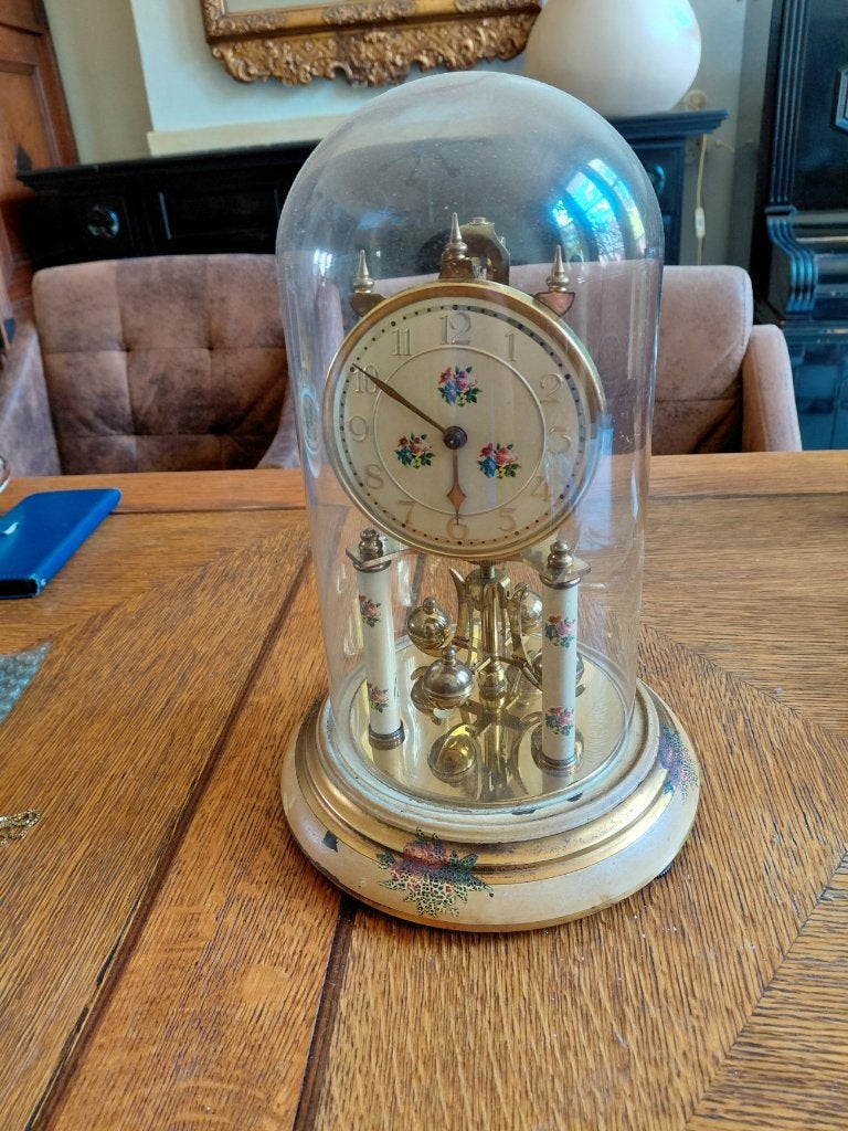 Duitse klok met glazen stulp, Antiek en Kunst, Ophalen