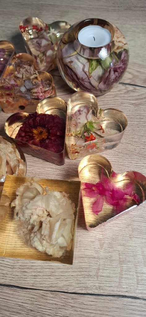 Lot resin decoratie met gedroogde bloemen 10 stuks, Gebruikt, Onbekend, Ophalen of Verzenden, Onbekend
