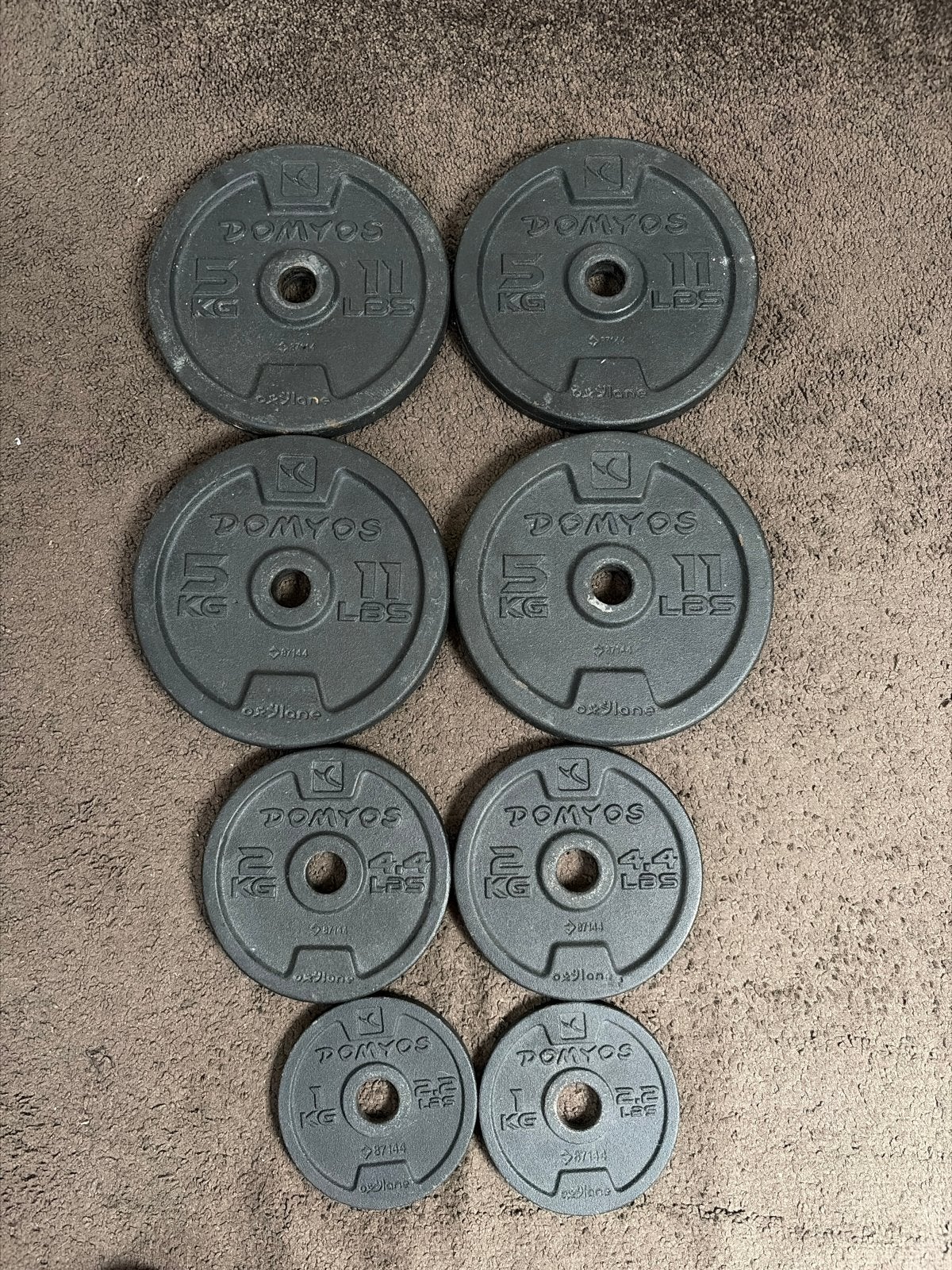 Domyos Halterschijven Set - 2x5kg, 2x2kg, 2x1kg, Ophalen, Gebruikt, Armen, Halterschijven