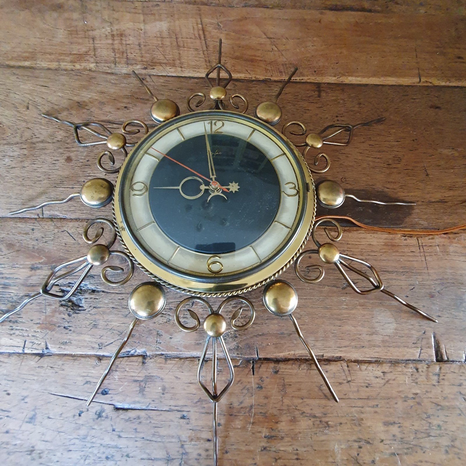 Vintage orfac zonneklok sunburst wandklok, Antiek en Kunst, Ophalen of Verzenden