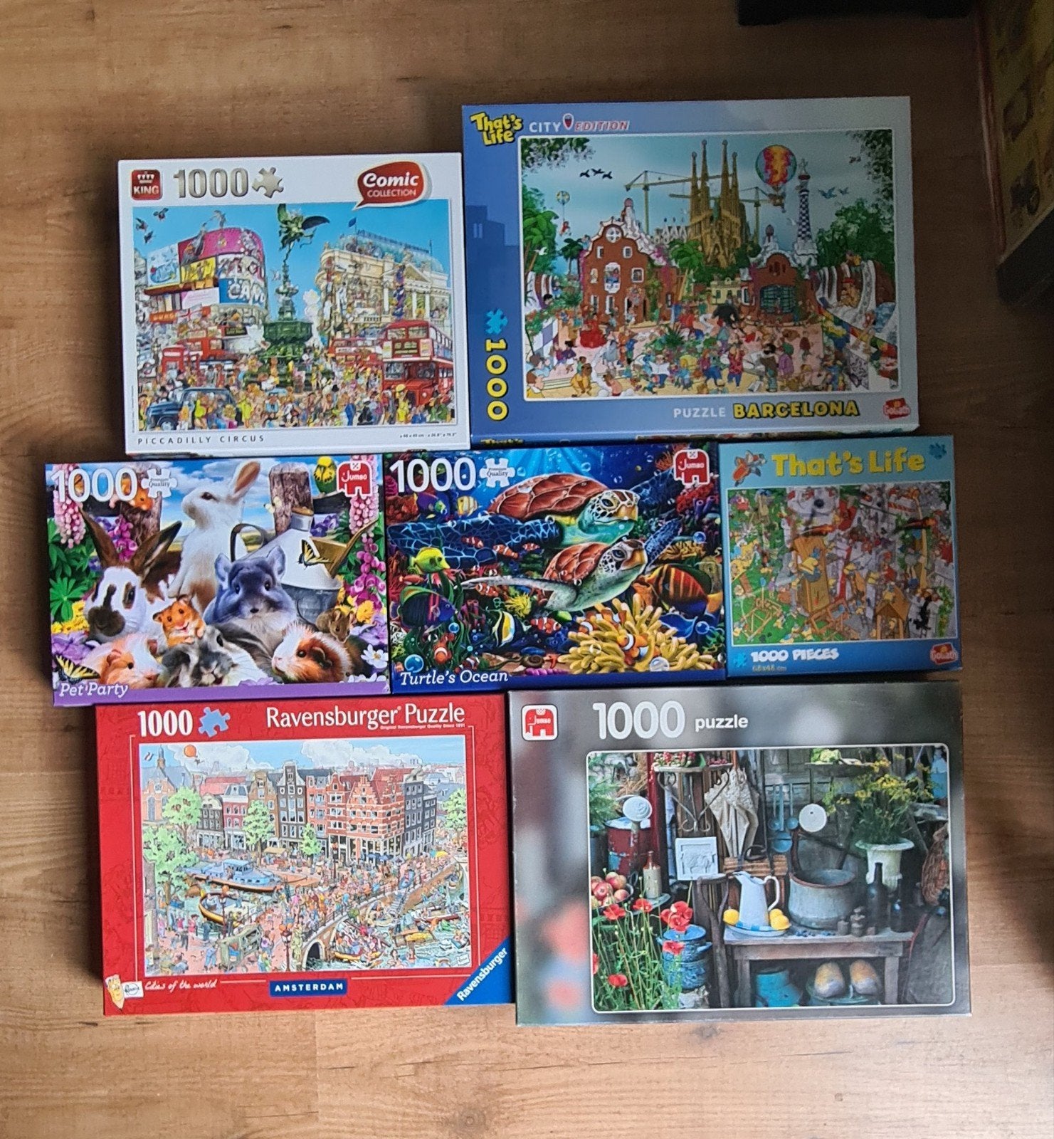 7 diverse legpuzzels van 1000 stukjes, Hobby en Vrije tijd, Ophalen