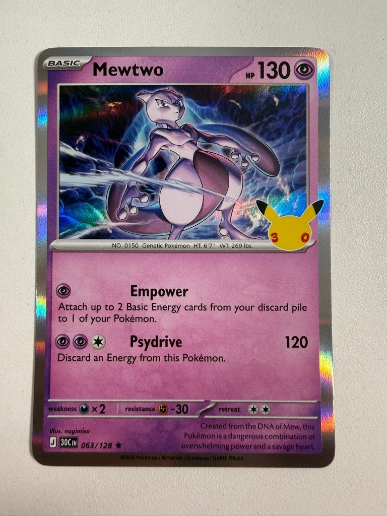 063/128 Mewtwo 30th Celebration Pokemon Kaart, Ophalen of Verzenden, Nieuw, Losse kaart