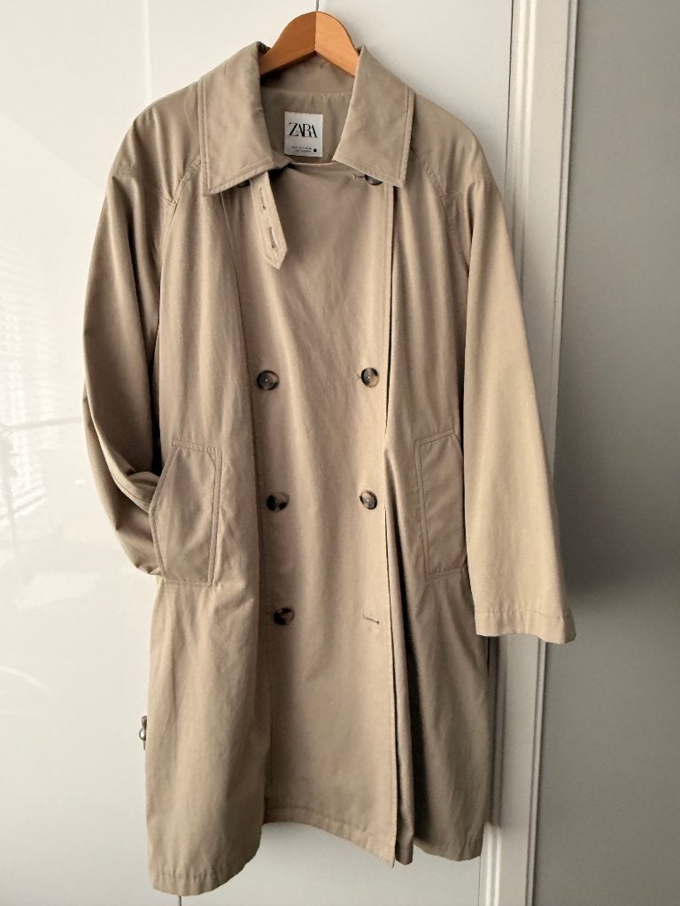 zara khaki oversized trenchcoat trench coat | s, Verzenden, Nieuw, Maat 36 (S), Beige