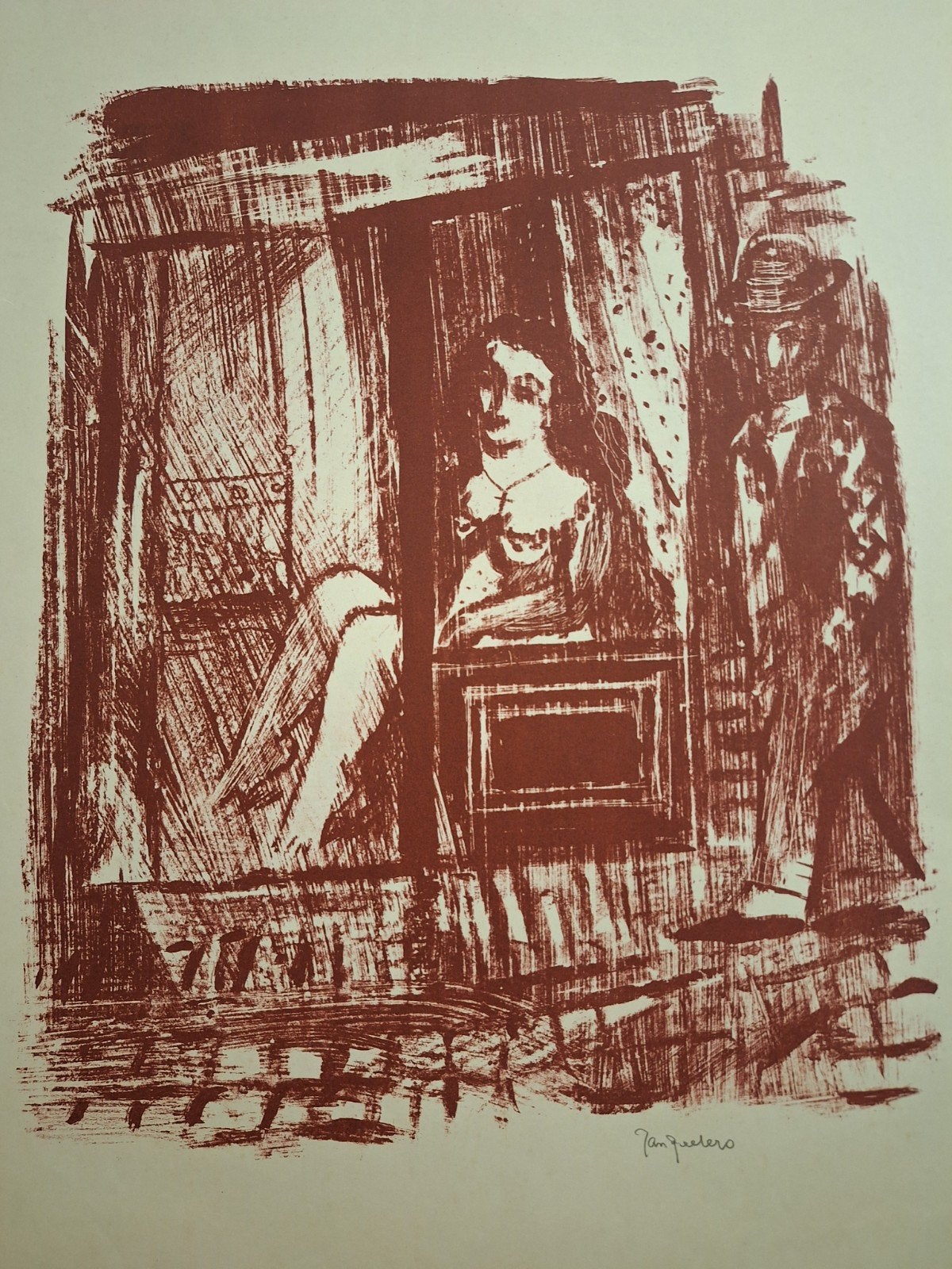 Lithografie Zeedijk Amsterdam - Jan Peeters, Antiek en Kunst, Ophalen of Verzenden