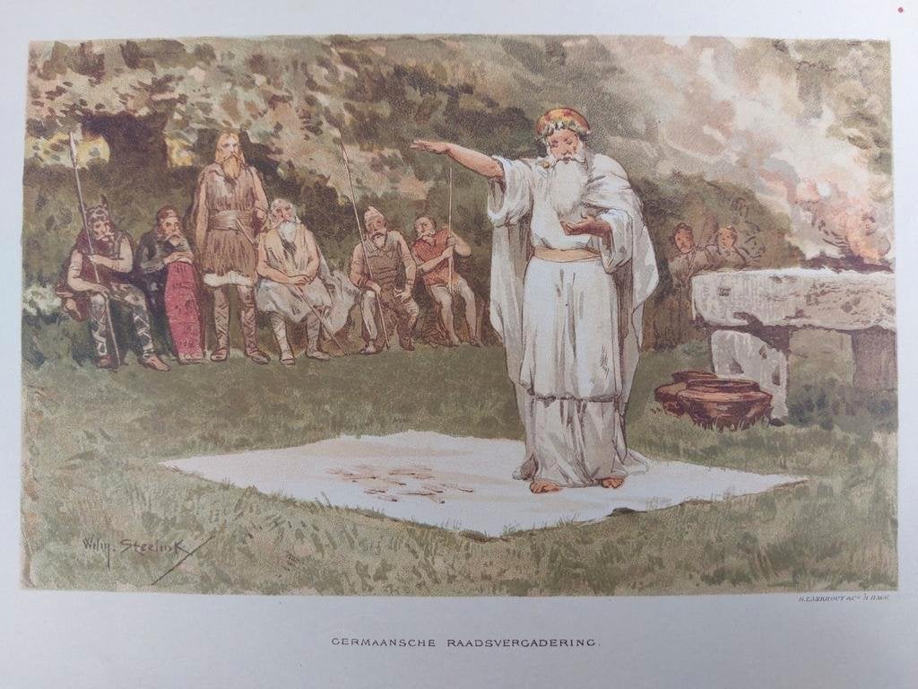 4 / Chromo litho 1910 Willem Steelink Germaans vergadering, Antiek en Kunst, Ophalen of Verzenden