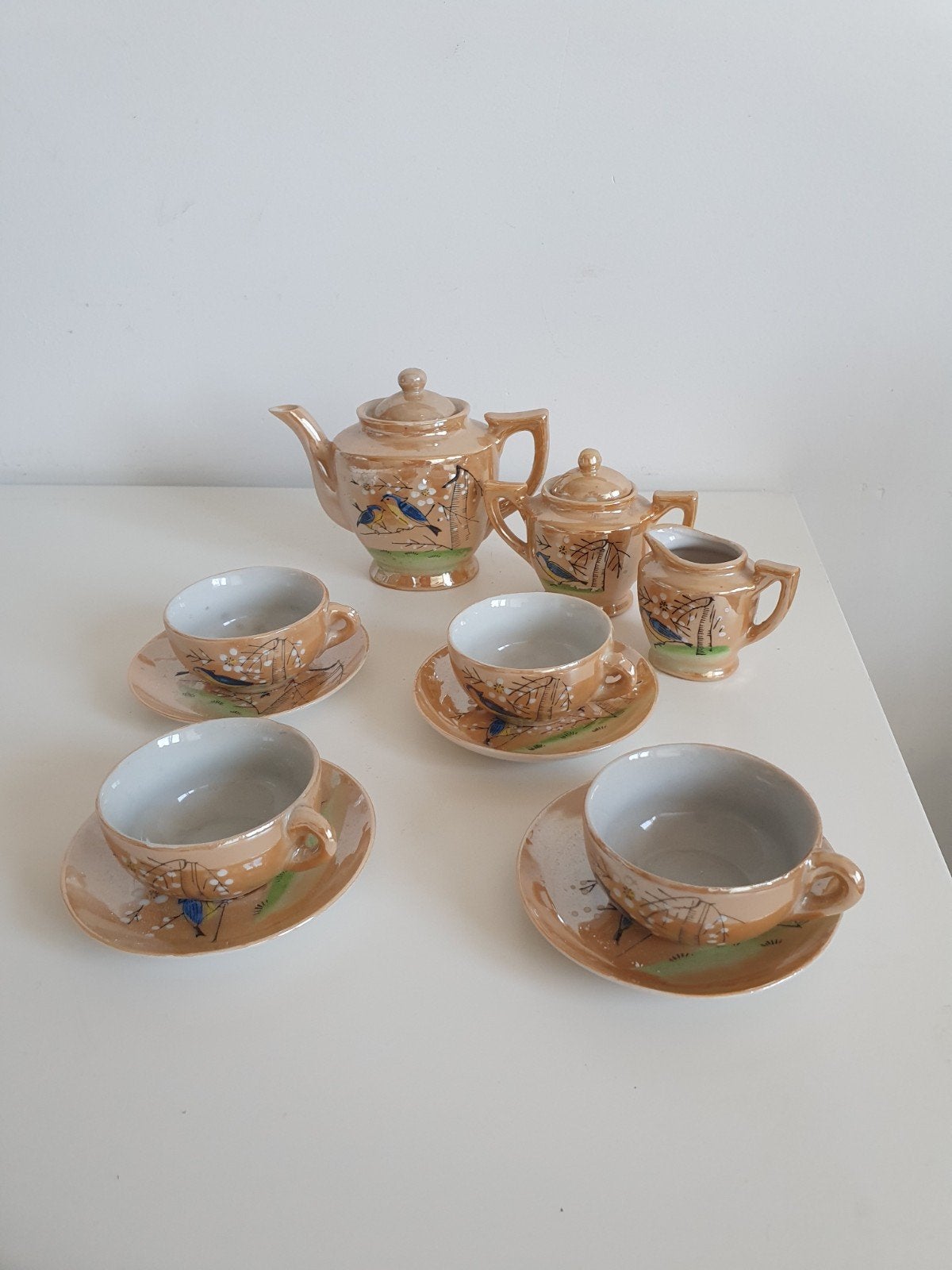 Antiek Japanse lusterware kinderservies, 1930, handbeschilde, Ophalen of Verzenden