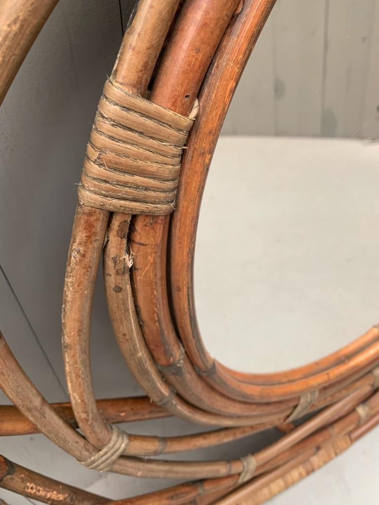 Hele grote rotan bamboe spiegel - vintage retro, Ophalen, Gebruikt, Onbekend, 75 tot 100 cm