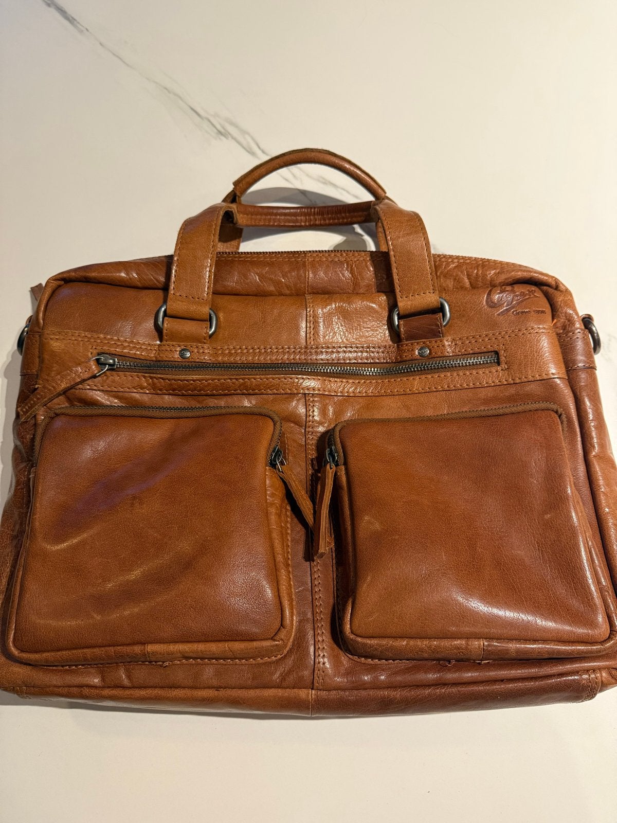 Greve Laptoptas - Cognacbruin Leer, Computers en Software, Laptoptassen, Ophalen, Gevoerd laptopvak, Overige typen, Zo goed als nieuw