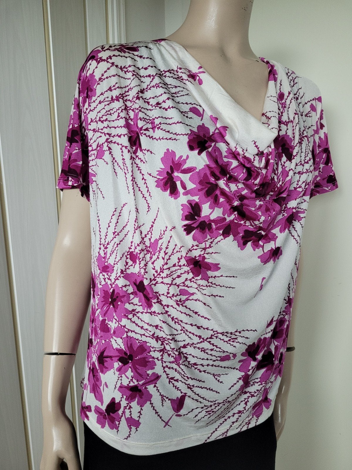 Max Mara shirt zomer bloemen maat XL/42, Paars, Ophalen of Verzenden, Zo goed als nieuw, Korte mouw
