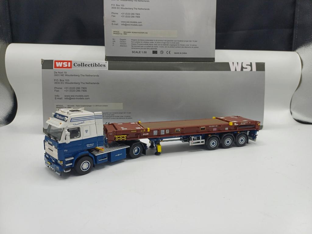 WSI Scania 143 estepe D tec + flatrack Meulman, Ophalen of Verzenden, Zo goed als nieuw, Bus of Vrachtwagen, Wsi