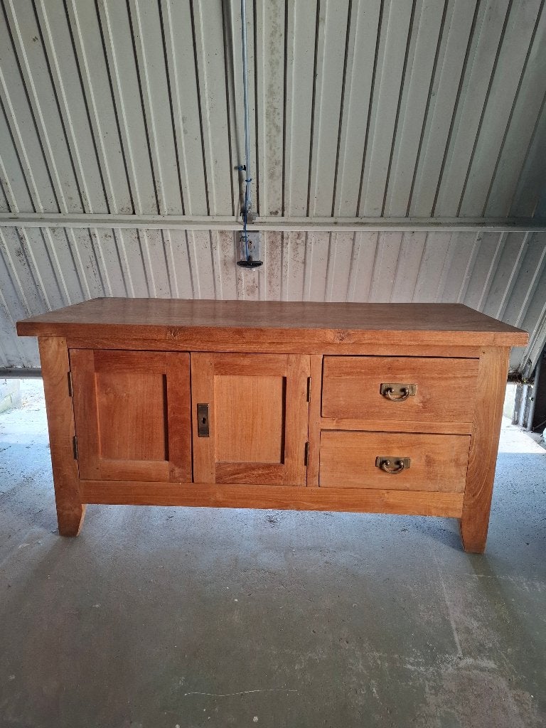 TV meubel, Gebruikt, 100 tot 150 cm, Teakhout, Ophalen of Verzenden