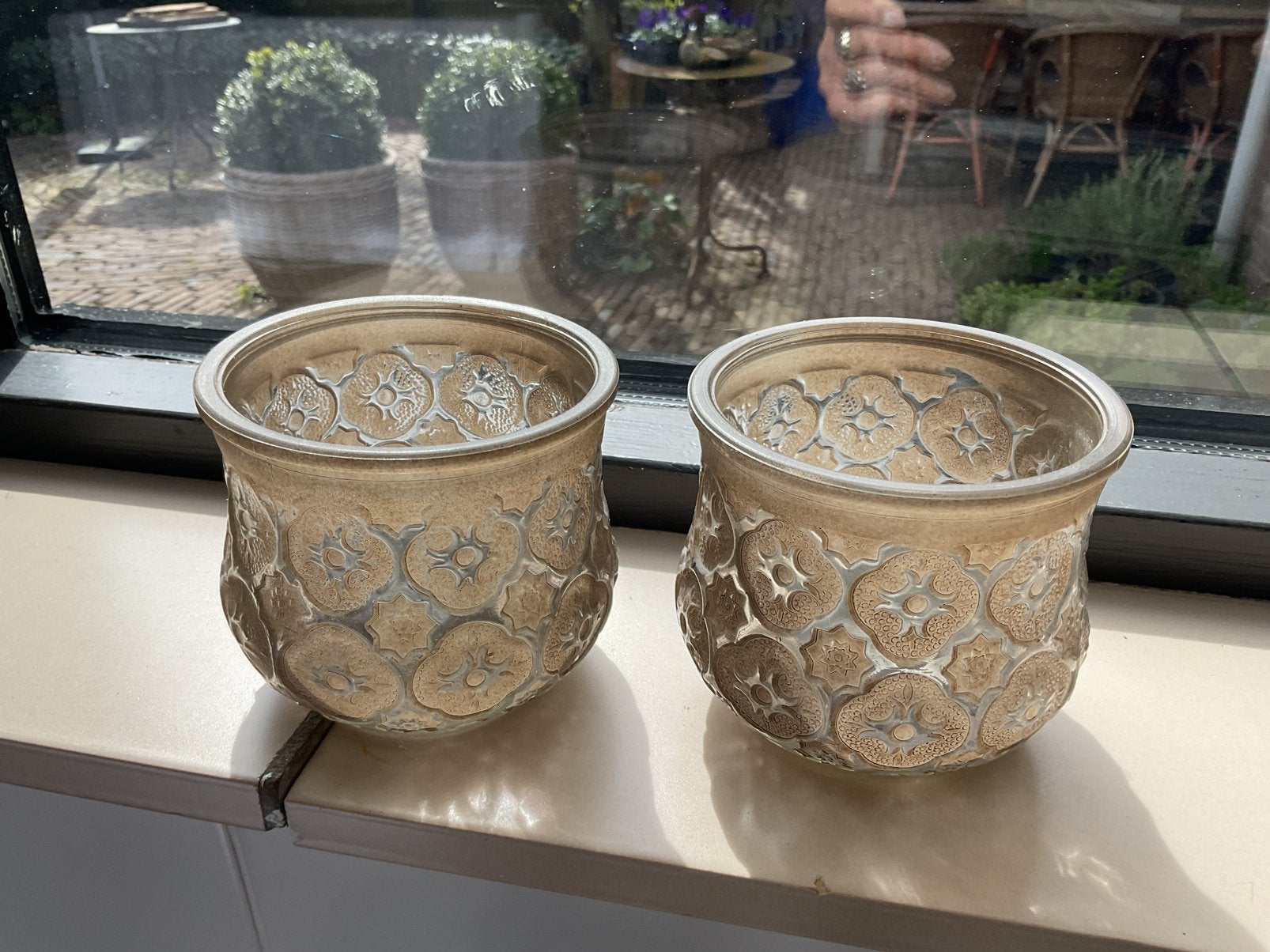 2 exclusieve bewerkte potjes voor waxinelichtjes, Ophalen of Verzenden, Zo goed als nieuw, Overige materialen, Minder dan 25 cm