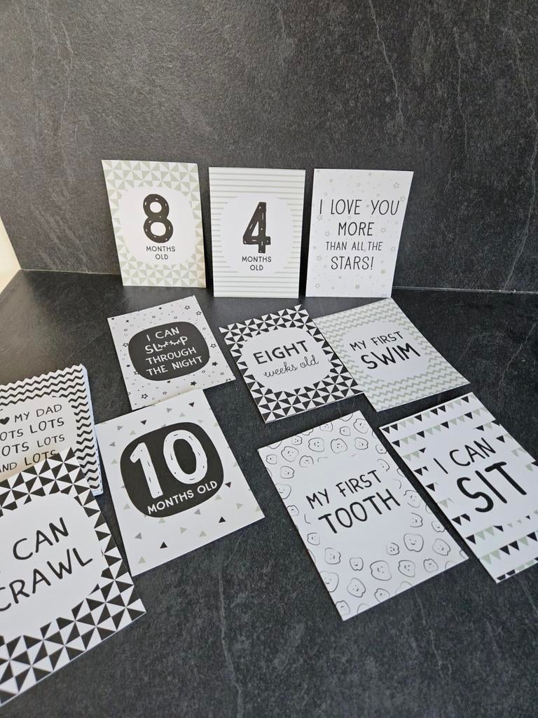 Baby mijlpaalkaartjes zwart wit mintgroen, Ophalen of Verzenden, Nieuw, Kraamcadeau