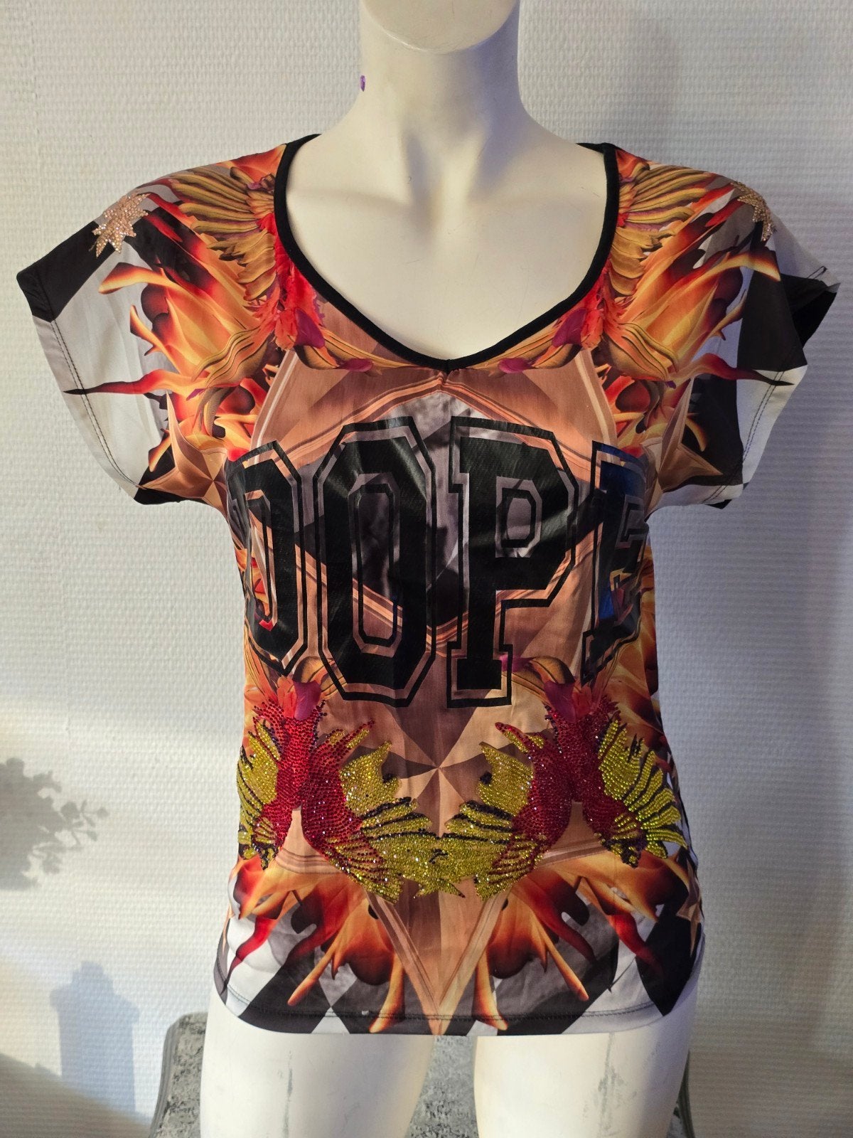 Philipp Plein Couture T-shirt met print en strass Maat M, Maat 38/40 (M), Meerkleurig, Ophalen of Verzenden, Zo goed als nieuw