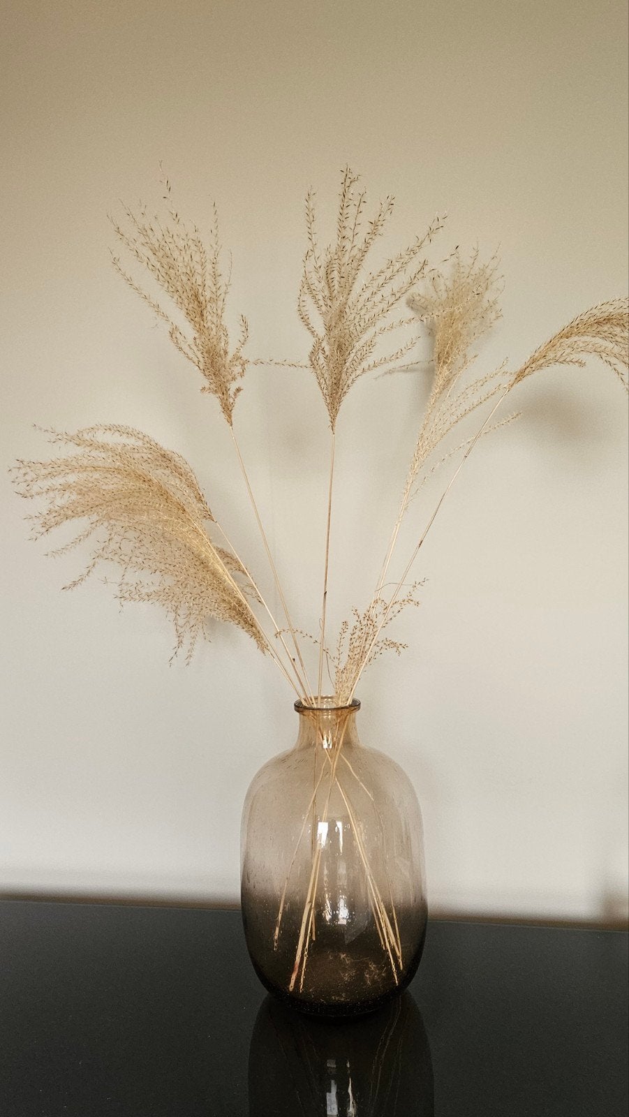 Glazen vaas met droogbloemen - Bruin/Transparant, Ophalen, Bruin, Geschikt voor droogbloemen, Glas