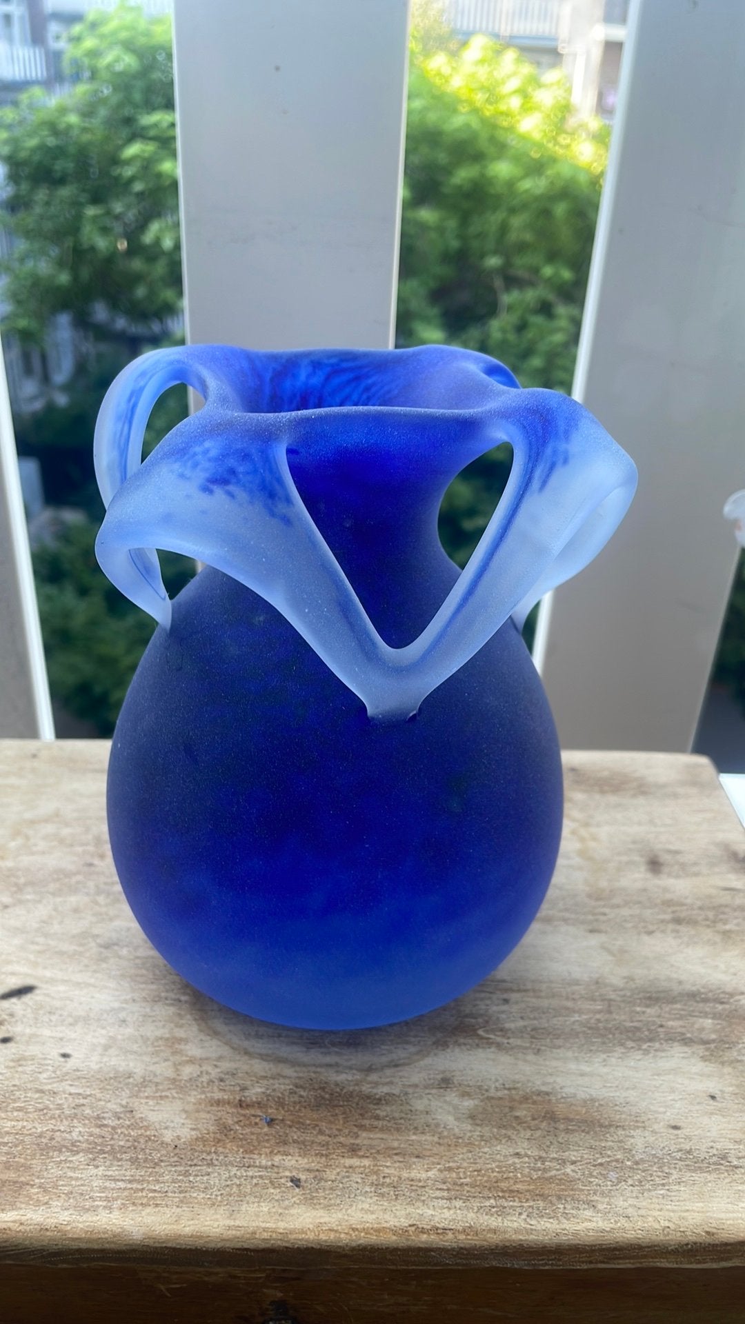 Murano stijl,is een  Verrerie d'Art de Toul vintage vaas, Blauw, Ophalen of Verzenden, Matte afwerking, 18 cm