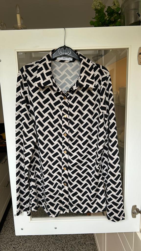BY SWAN travelstof blouse geometrisch motief S/M, Ophalen of Verzenden, Zo goed als nieuw, Maat 36 (S), Overige kleuren