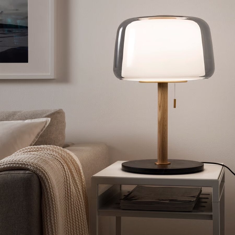 IKEA Evedal tafellamp - Design lamp met marmeren voet, Ophalen, E27 (groot), Grijs, IKEA