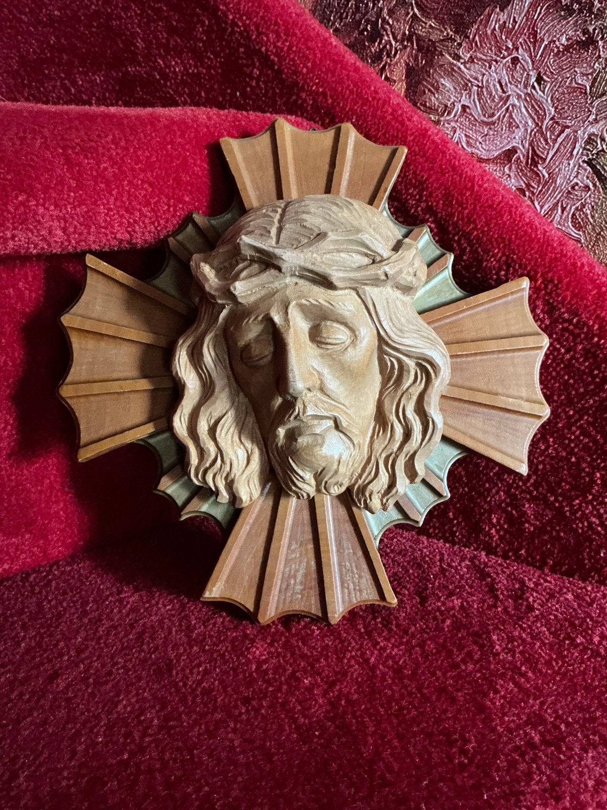 Religie oud houten wandreliëf ❤️ Jezus met doornenkroon, Antiek en Kunst, Ophalen of Verzenden