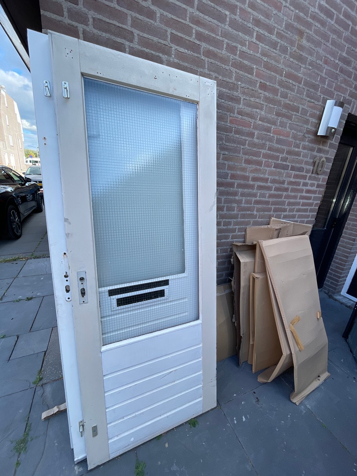 3 witte deuren: 2 voordeuren met glas, 1 binnendeur, Ophalen, Gebruikt, 200 tot 215 cm, Glas