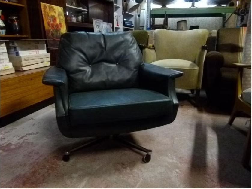 vintage Drabert fauteuil - relax groen leder, Huis en Inrichting, Fauteuils, Ophalen, Gebruikt, 75 tot 100 cm, Leer
