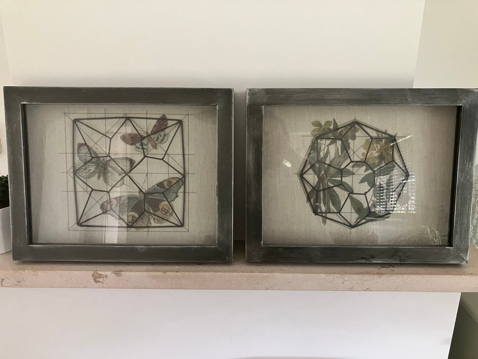 Wandset hout, glas, metaal en linnen, Ophalen, Zo goed als nieuw