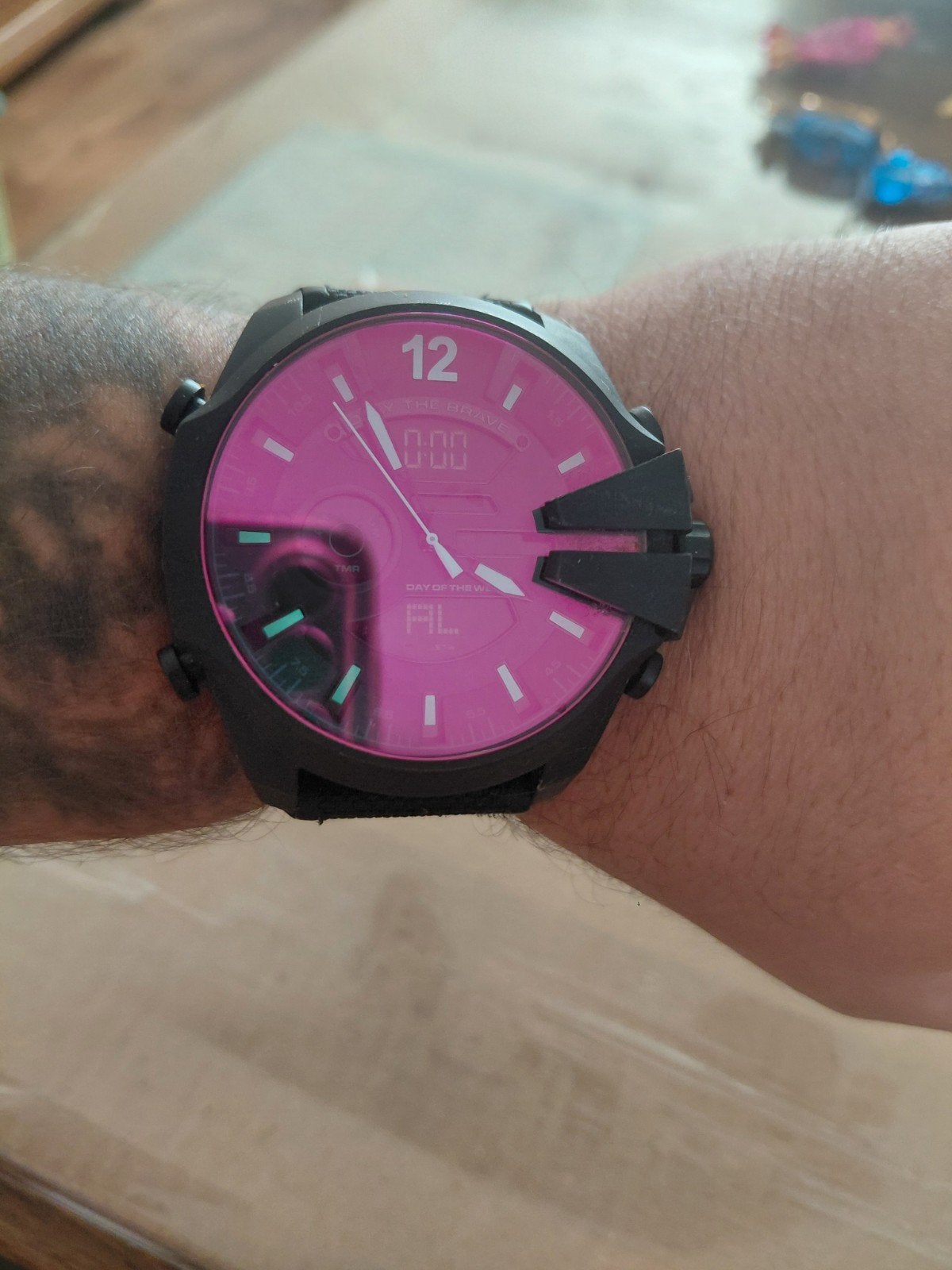 Diesel horloge DZ-4541 - Zwart met rood glas, Overige merken, Kunststof, Gebruikt, Polshorloge