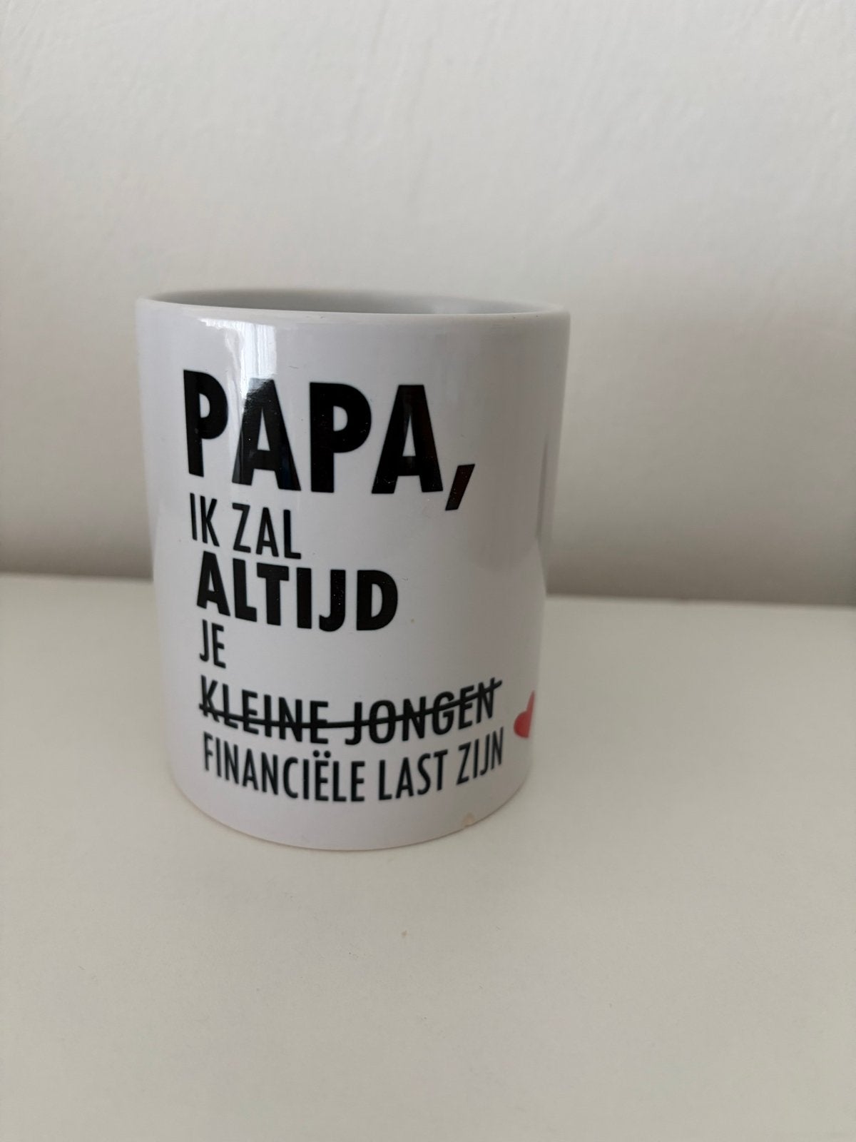 Mok met tekst: Papa, ik zal altijd je financiële last zijn, Ophalen of Verzenden, Zo goed als nieuw, Wit, Steen/keramiek