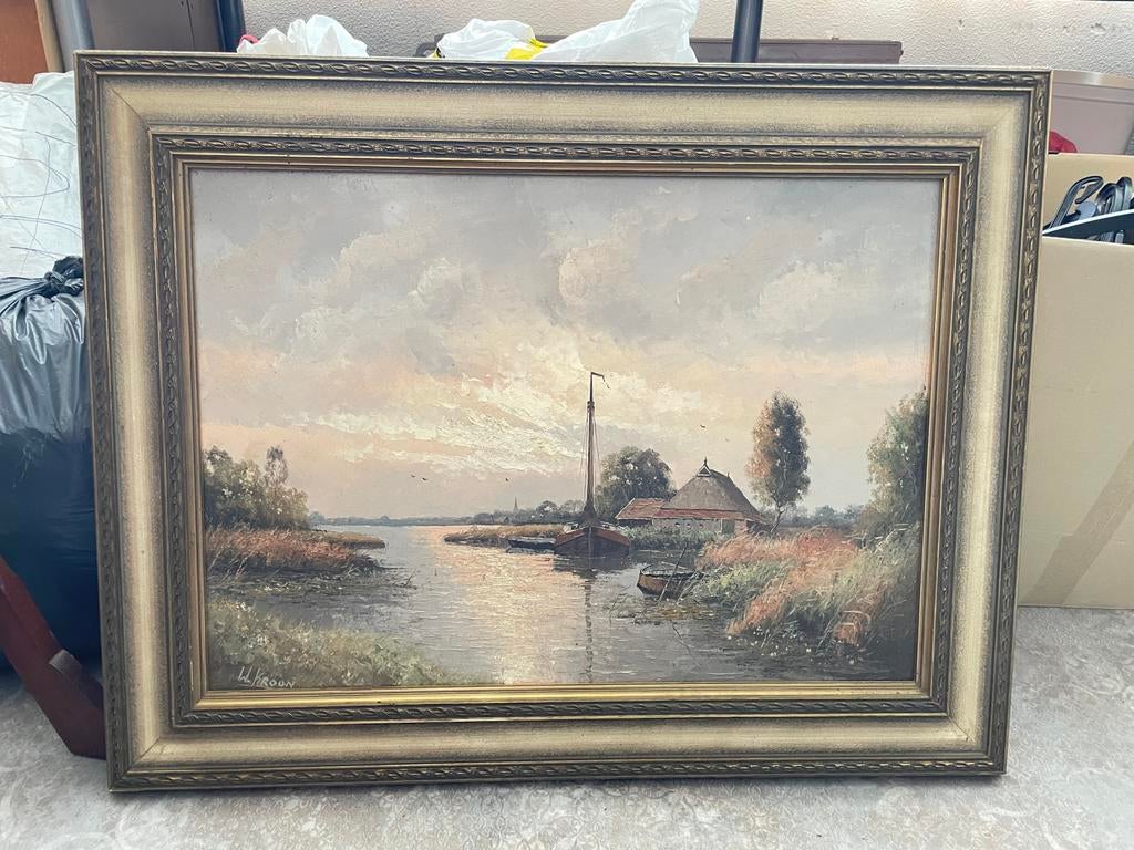 Schilderij Willem Kroon - Hollands Landschap (69x89 cm), Antiek en Kunst, Kunst | Schilderijen | Klassiek, Ophalen