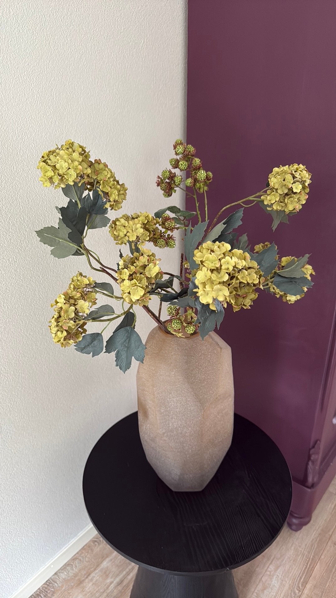 Zijde hortsensias met braam, Zijde, Ophalen of Verzenden, Boeket, Gebruikt