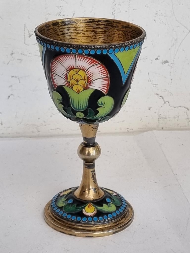 Russisch art nouveau 916 verguld zilver emaille cup beker, Antiek en Kunst, Antiek | Goud en Zilver, Ophalen of Verzenden, Zilver