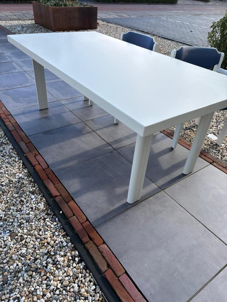 Drentea Tafel + 8 Stoelen - Parelmoer Wit, Gebruikt, Vijf personen of meer, 150 tot 200 cm, Modern