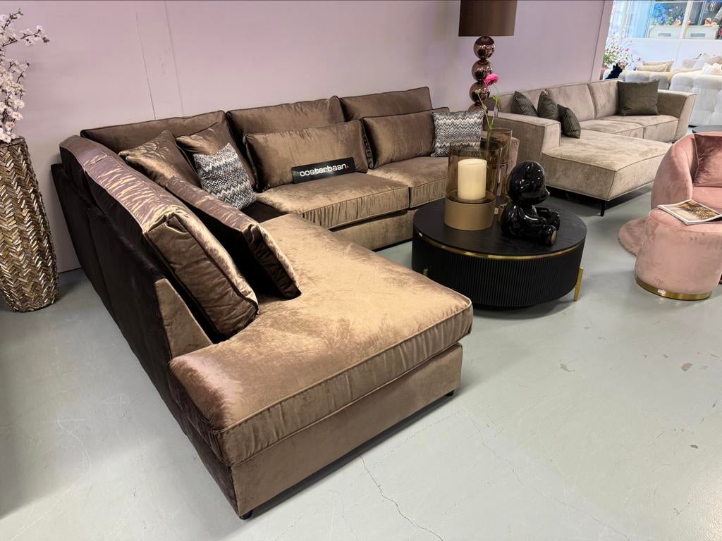 Luxe Velvet Hoekbank Pocket 250x310cm Luxury Brown NEW Uniek, Info@oosterbaanwonen.nl, Hoekbank, Ophalen of Verzenden, Venus 31 8448 CE Heerenveen