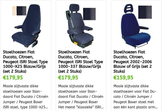 Stoelhoezen Camper Fiat Aguti, ISRI, Sportcraft, VW Ford, Ophalen of Verzenden, Nieuw, Op maat