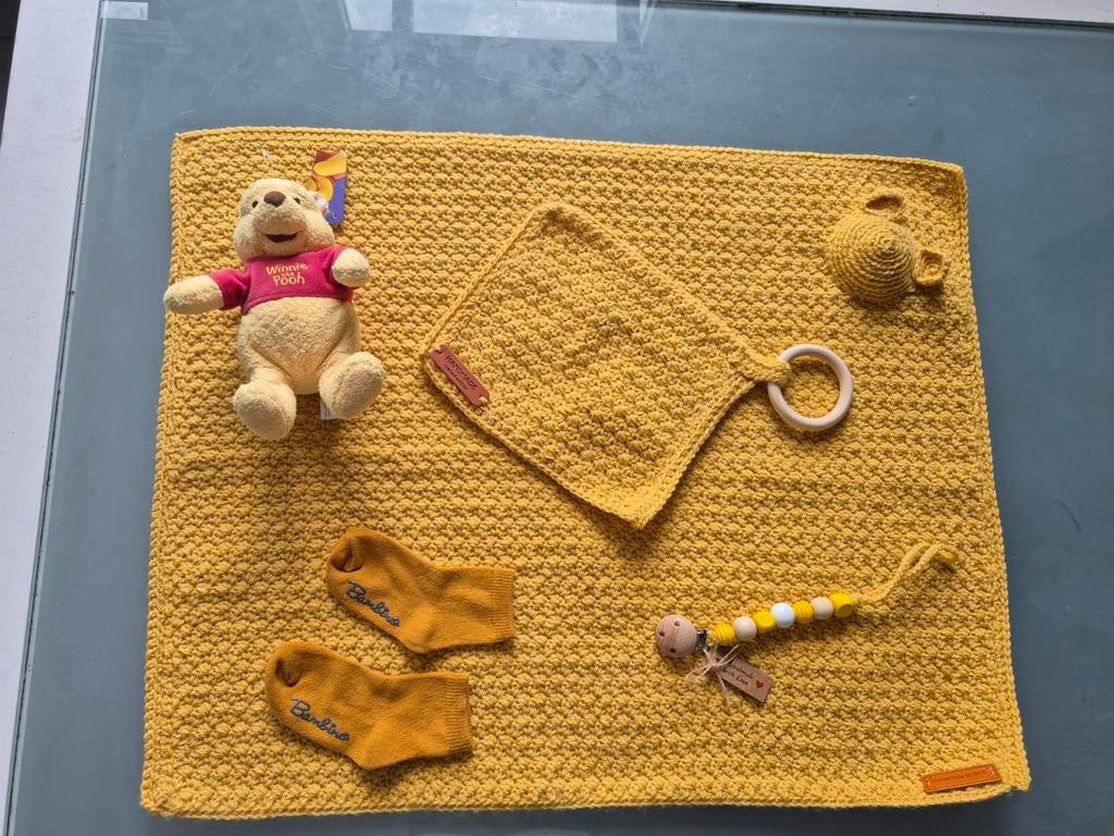 Zelfgehaakte Babydeken Set oker, Ophalen of Verzenden, Nieuw, Minder dan 70 cm, Deken